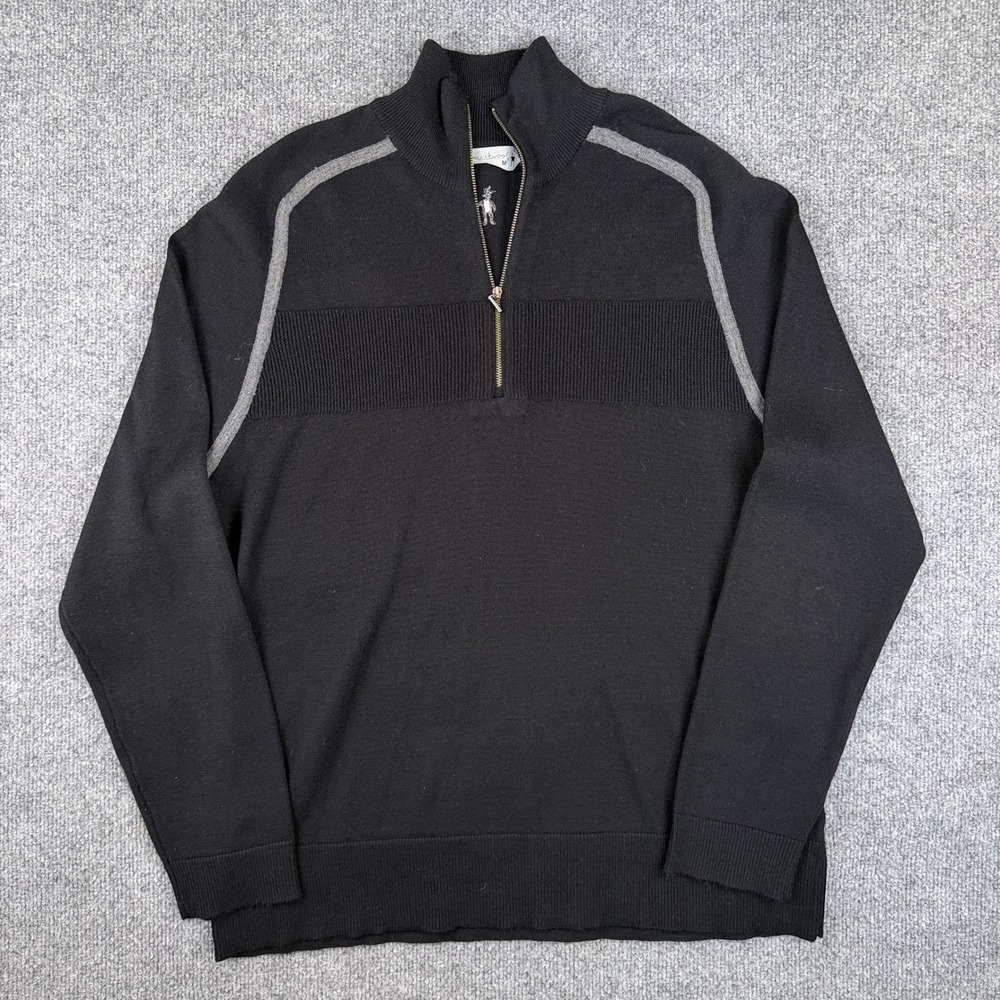 Smartwool 1/4 Zip Pullover Sweater Mens M Black 100% Merino Wool Outdoor